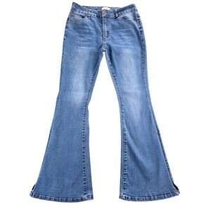 Bamboo Womens High Rise Flare Jeans Side Slit Medium Wash Blue Size 13 R/A1982M